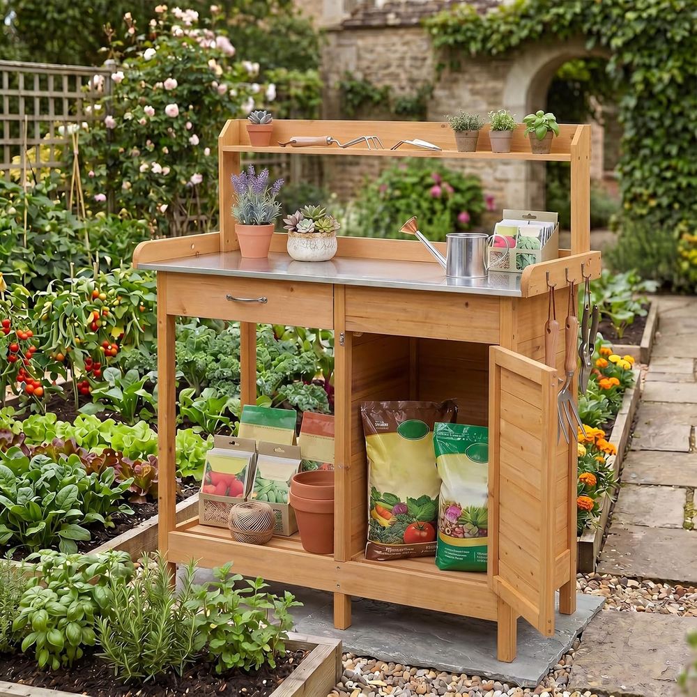 Outdoor Potting Bench Table Wo - Woodworking Work Table 评论和价格