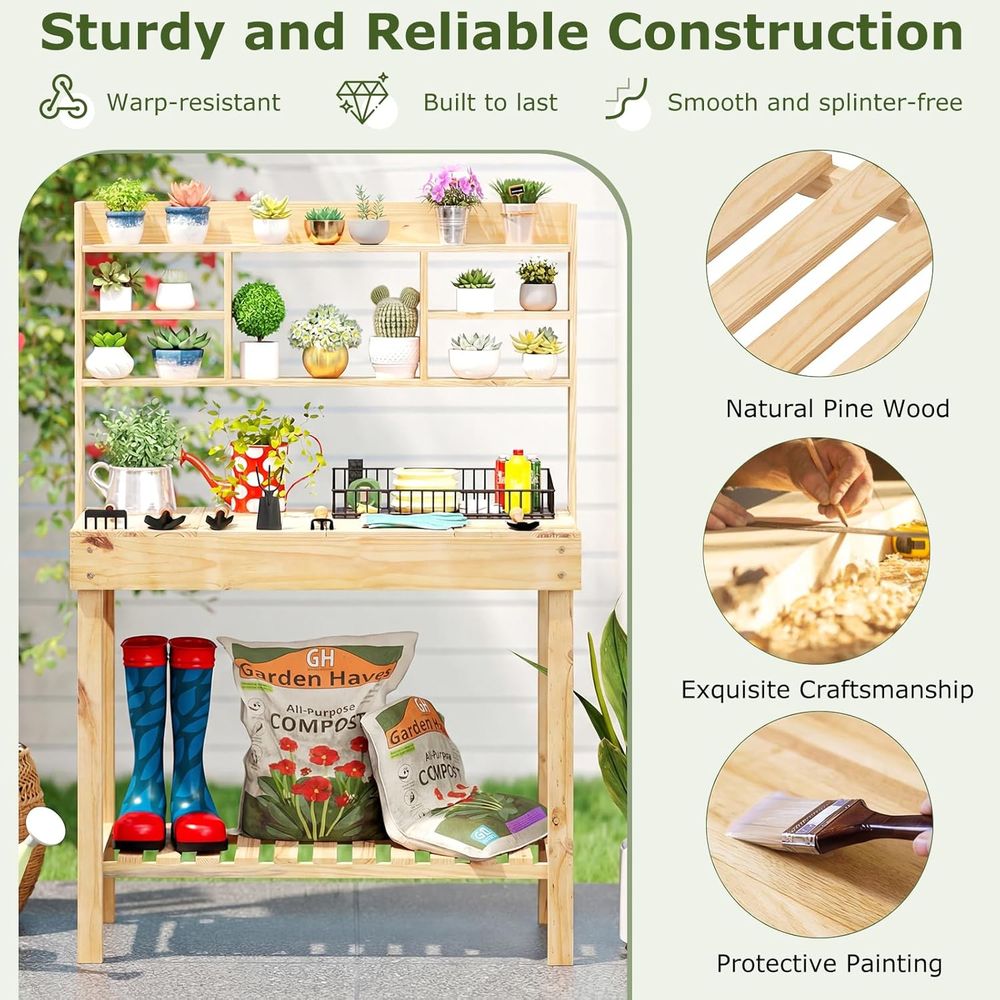 Potting Bench Table, 60” Wood  - Woodworking Work Table 评论和价格